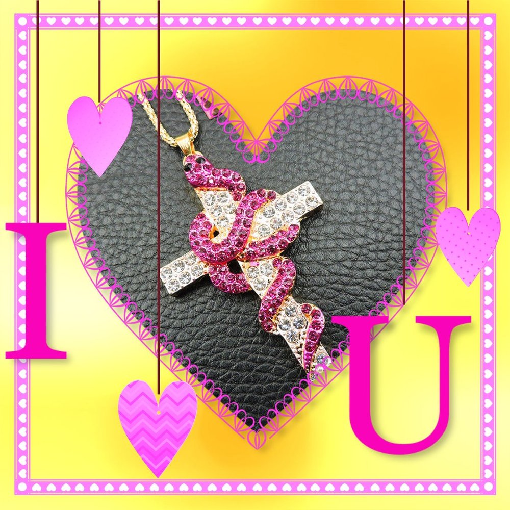 Betsey Johnson Crystal Snake Cross Necklace